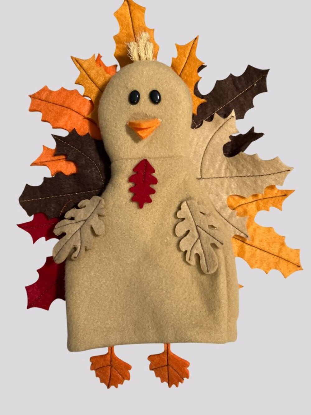 Food Network Plush Turkey Bottle Cover Festive Decoration With Autumn Leaves